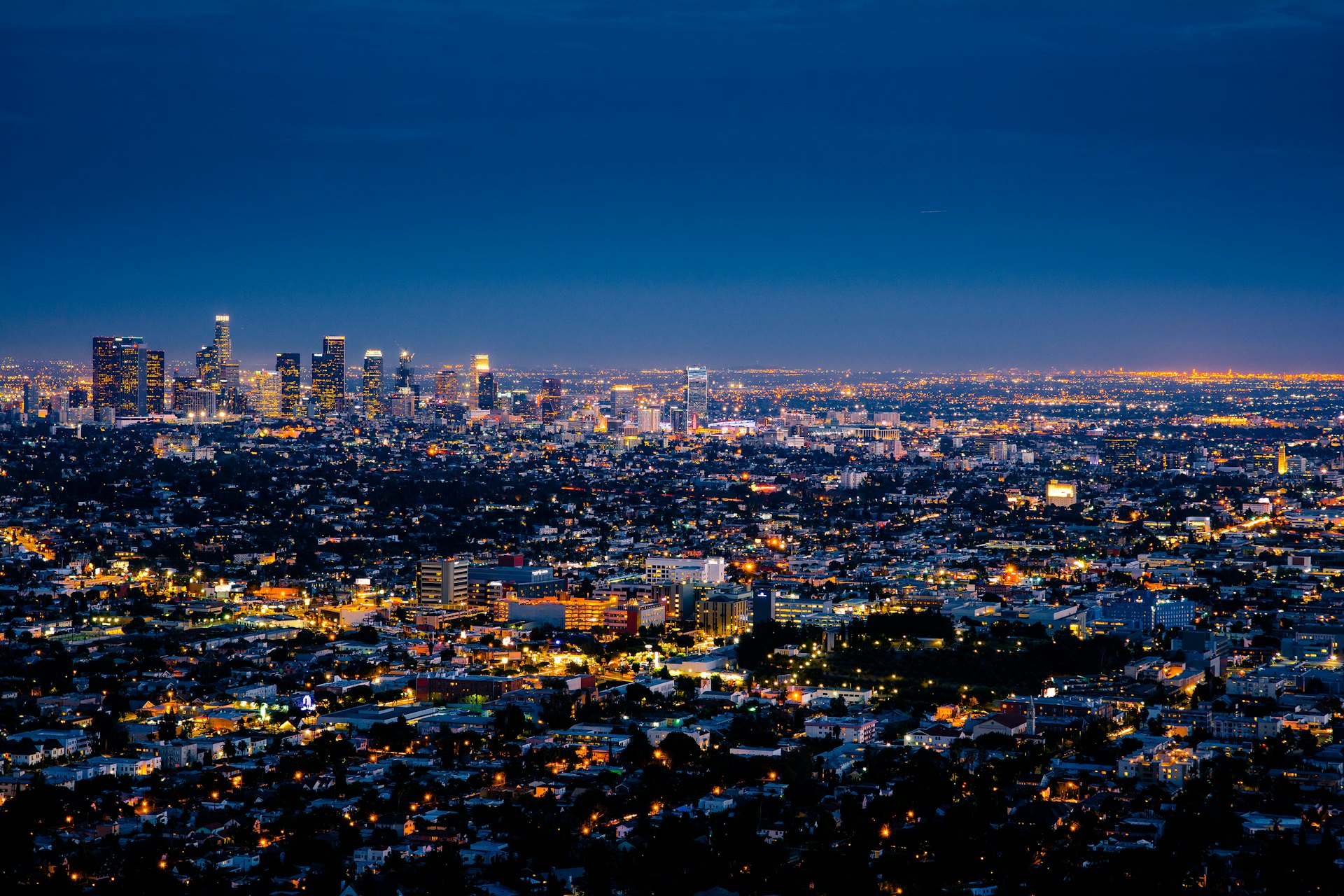 City skyline glowing at night